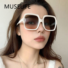 Load image into Gallery viewer, White Black Oversized Square Sunglasses Women 2023 One Piece Lens Big Frame Sun glasses For Man UV400 Silver Mirror