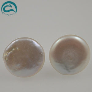 White Color Pearl Earrings AA 13-14MM Natural Pearl Jewellery Coin Shaper Real Pearl Silver Earrings Fine Jewellery