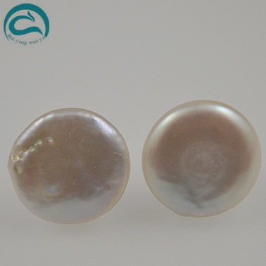 White Color Pearl Earrings AA 13-14MM Natural Pearl Jewellery Coin Shaper Real Pearl Silver Earrings Fine Jewellery