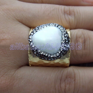 White Keshi Pearl Cuff Ring