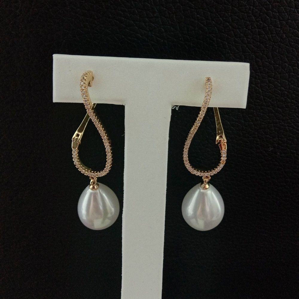 White Pearl CZ Pave Bees Earrings