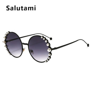 White Pearl Round Sunglasses Women 2023  Brand Alloy Frame Vintage Sun Glasses Ladies Vintage Uv400 Goggle Shades