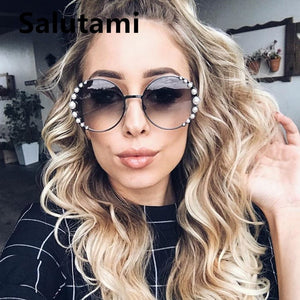 White Pearl Round Sunglasses Women 2023  Brand Alloy Frame Vintage Sun Glasses Ladies Vintage Uv400 Goggle Shades