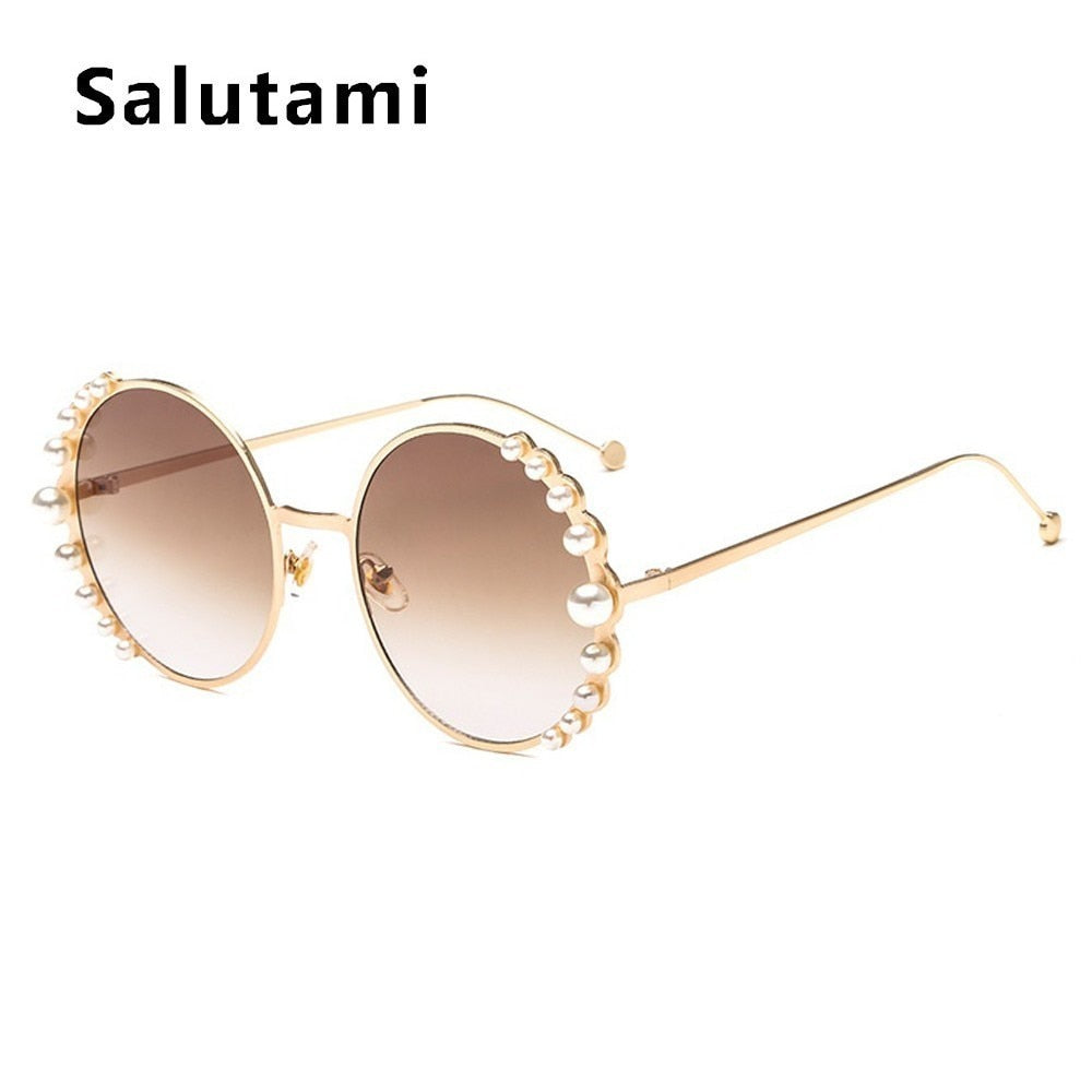 White Pearl Round Sunglasses Women 2023  Brand Alloy Frame Vintage Sun Glasses Ladies Vintage Uv400 Goggle Shades