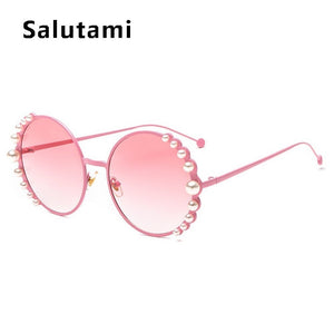 White Pearl Round Sunglasses Women 2023  Brand Alloy Frame Vintage Sun Glasses Ladies Vintage Uv400 Goggle Shades