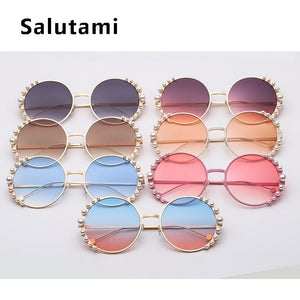 White Pearl Round Sunglasses Women 2023  Brand Alloy Frame Vintage Sun Glasses Ladies Vintage Uv400 Goggle Shades