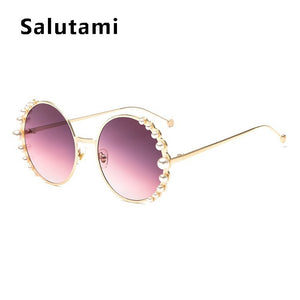 White Pearl Round Sunglasses Women 2023  Brand Alloy Frame Vintage Sun Glasses Ladies Vintage Uv400 Goggle Shades