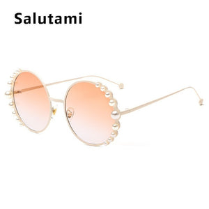 White Pearl Round Sunglasses Women 2023  Brand Alloy Frame Vintage Sun Glasses Ladies Vintage Uv400 Goggle Shades