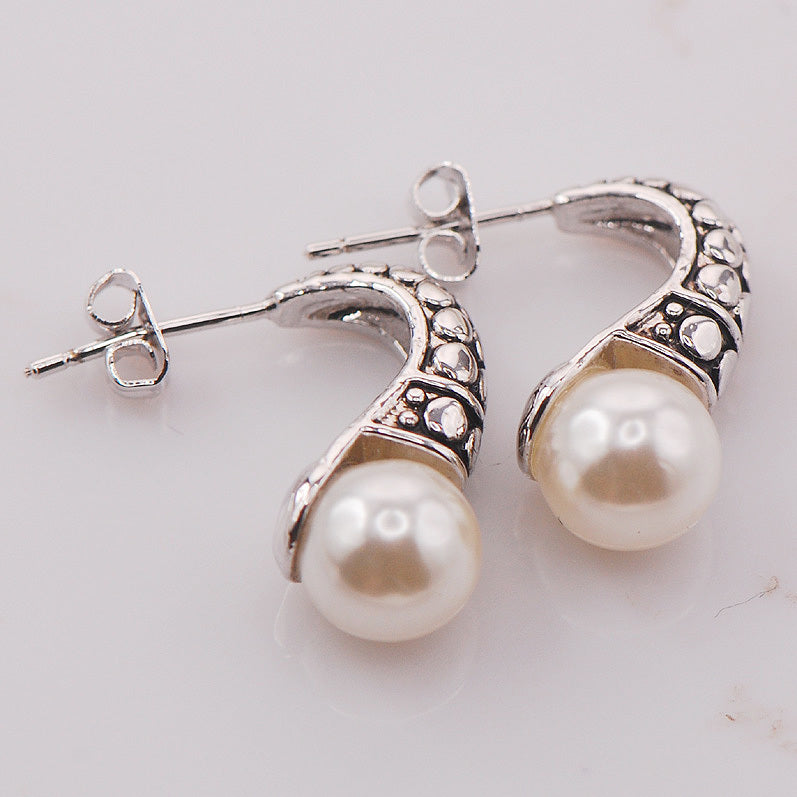 White Pearl Woman 925 Sterling Silver Crystal Earrings TE475