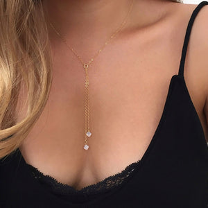White pointed crystal necklace, Double chain Lariat necklace, Bridesmaids gift, Delicate necklace XL257