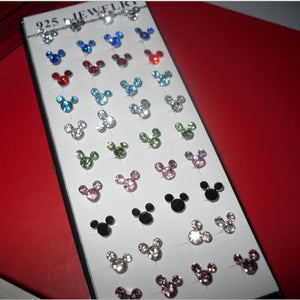 Wholesale 1 Set 40pcs 925 Sterling Silver Mickey Mouse Women Earring Studs Mixed Color Cubic Zirconia Fashion Jewelry Party Gift