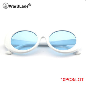 10PCS Women Glasses Vintage Men Kurt Cobain Sunglasses Female Oval Sun Glasses Black White Eyewear UV400