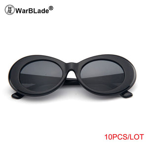 10PCS Women Glasses Vintage Men Kurt Cobain Sunglasses Female Oval Sun Glasses Black White Eyewear UV400