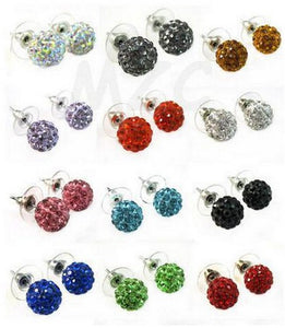 Wholesale!10mm mix 15 random color Crystal Disco Ball Beads fashion Silver Plated Earrings Stud Women Jewelry.