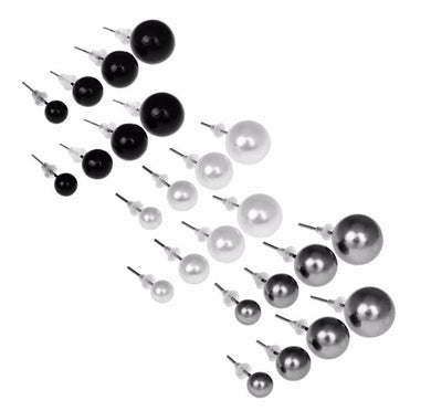 Wholesale 12Pairs /Pack Black White Silver Beads Stud Earrings Classic Simple 6-12mm Simulated Pearl Stud Earrings for Gift