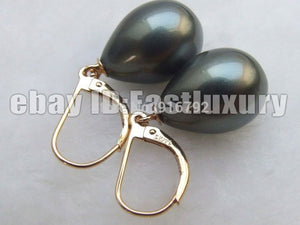 Wholesale >12x16mm Tahiti Black Drip Sounth Sea Shell Pearls Earrings