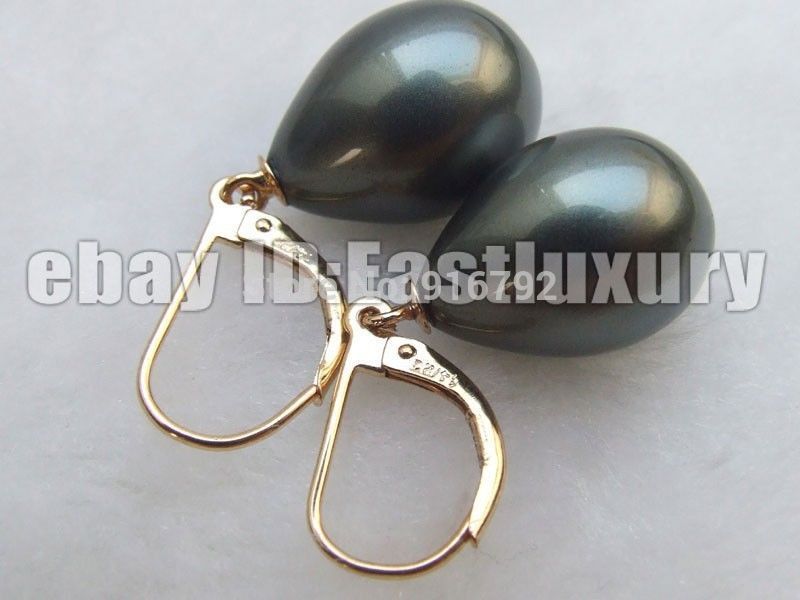 Wholesale >12x16mm Tahiti Black Drip Sounth Sea Shell Pearls Earrings
