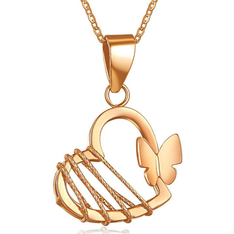 Wholesale 18K Gold Pendant AU750 18K Gold Jewelry Butterfly Heart Pendants Necklace For Women/Men + Link Chain