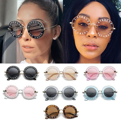 2023 Round Bee Sunglasses For Women Vintage Alloy Black Gradient Sun Glasses Female Letter Print Eyewear Bulk