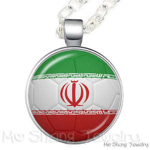 Wholesale 25MM Glass Dome Handmade Necklace Football National Flag Logo Pendant Necklace Football Country Hang Necklaces