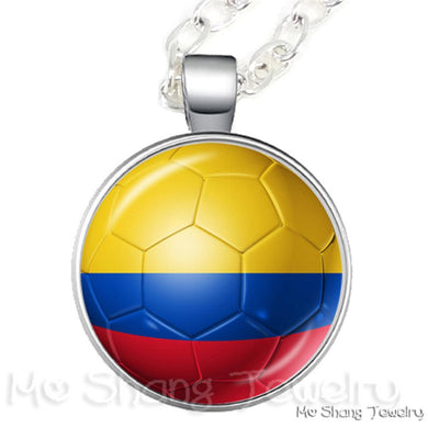 Wholesale 25MM Glass Dome Handmade Necklace Football National Flag Logo Pendant Necklace Football Country Hang Necklaces
