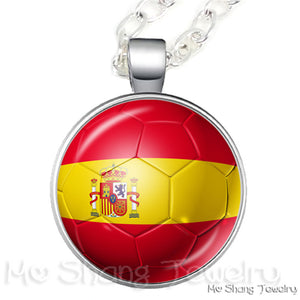 Wholesale 25MM Glass Dome Handmade Necklace Football National Flag Logo Pendant Necklace Football Country Hang Necklaces