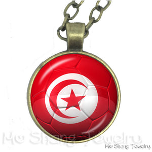 Wholesale 25MM Glass Dome Handmade Necklace Football National Flag Logo Pendant Necklace Football Country Hang Necklaces