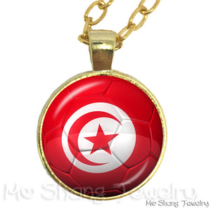 Wholesale 25MM Glass Dome Handmade Necklace Football National Flag Logo Pendant Necklace Football Country Hang Necklaces