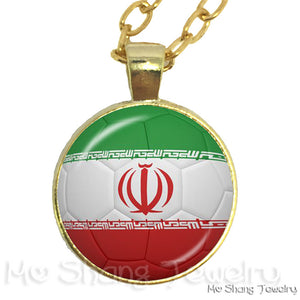 Wholesale 25MM Glass Dome Handmade Necklace Football National Flag Logo Pendant Necklace Football Country Hang Necklaces