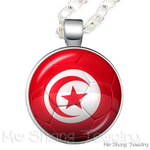 Wholesale 25MM Glass Dome Handmade Necklace Football National Flag Logo Pendant Necklace Football Country Hang Necklaces
