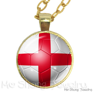 Wholesale 25MM Glass Dome Handmade Necklace Football National Flag Logo Pendant Necklace Football Country Hang Necklaces