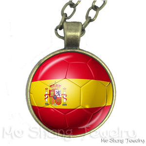 Wholesale 25MM Glass Dome Handmade Necklace Football National Flag Logo Pendant Necklace Football Country Hang Necklaces