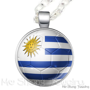 Wholesale 25MM Glass Dome Handmade Necklace Football National Flag Logo Pendant Necklace Football Country Hang Necklaces