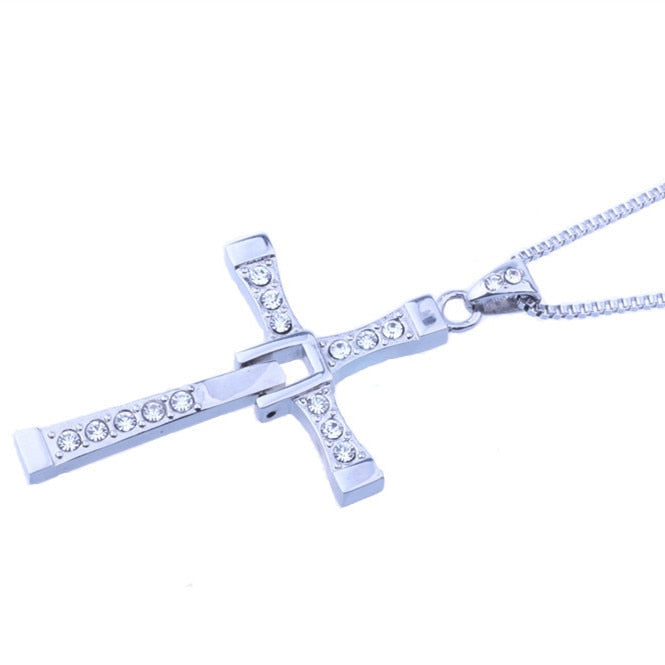 Wholesale (36 pcs/lot)Crystal Cross Men Necklaces & Pendants Silver Color Maxi Steampunk Collares Vintage Statement Necklace