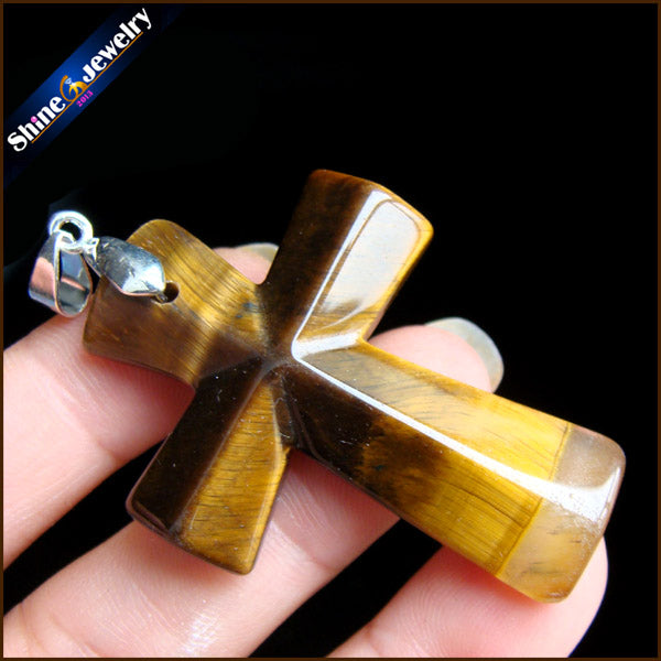 Wholesale 46x34x7 mm Big Cross Necklace Natural Gem Stone Tiger Eye Cross Pendants Charms fit Necklaces Jewelry Making HS113