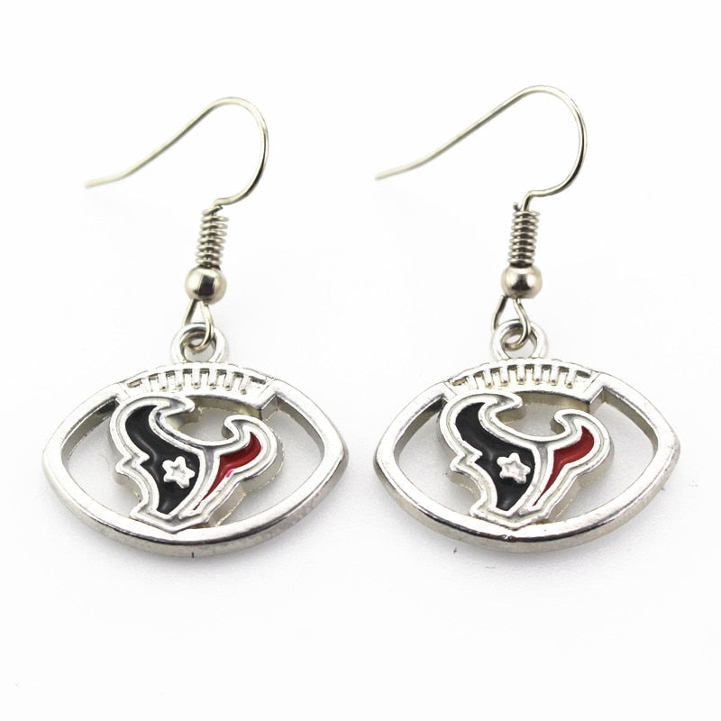 Wholesale 6 pair/lot USA Houston texans Football Earring Team Sports Long ear hook Drop Earrings for Women Fans