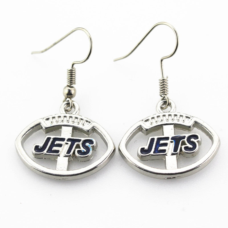 Wholesale 6 pair/lot USA NY Jets Football Earring Team Sports Long ear hook Drop Earrings for Women Fans