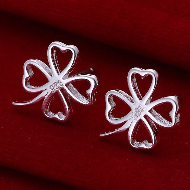 Wholesale 925 jewelry silver plated earrings, jewelry silver plated fashion jewelry, Four-leaf Clover Earrings E101