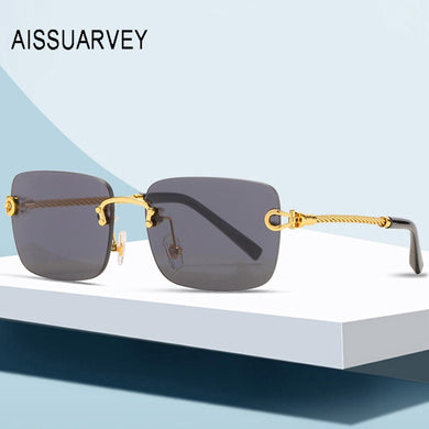 Bulk 10pcs/lot Rimless Sunglasses Frames for Men Gold Sun Glasses Uv400 Rectangle Optical Sunglass Special