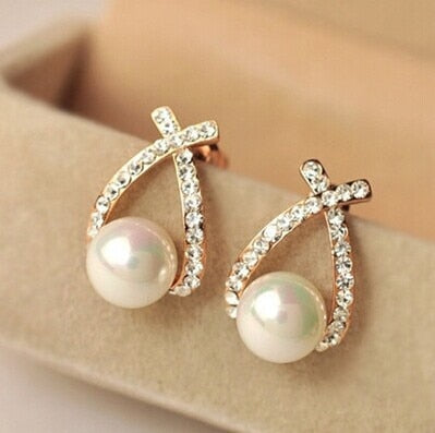Wholesale Fashion Gold Crystal Stud Earrings Brincos Perle Pendientes Bou Pearl Earrings For Woman
