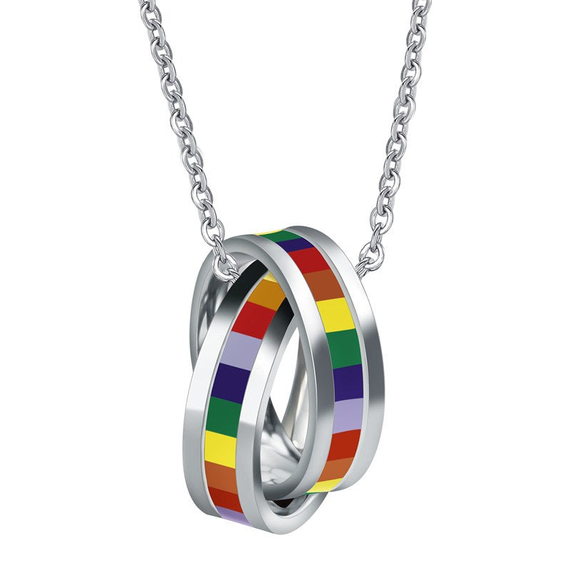 Wholesale Fashion Rainbow Necklaces & Pendants Circles Charm Titanium Stainless Steel Lesbian G Pride LGBT Jewelry for Women