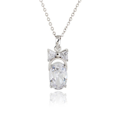 Wholesale Fashion White Gold-Color White Oval CZ Trendy Bowknot Pendant Necklace