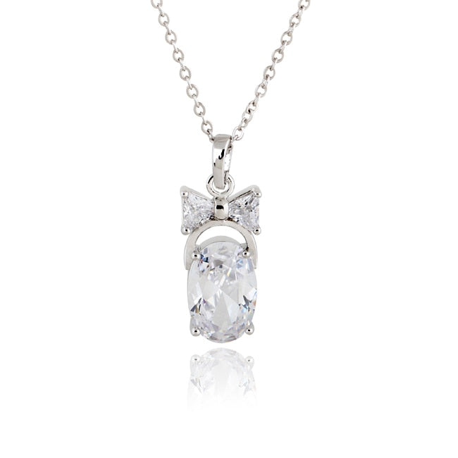 Wholesale Fashion White Gold-Color White Oval CZ Trendy Bowknot Pendant Necklace