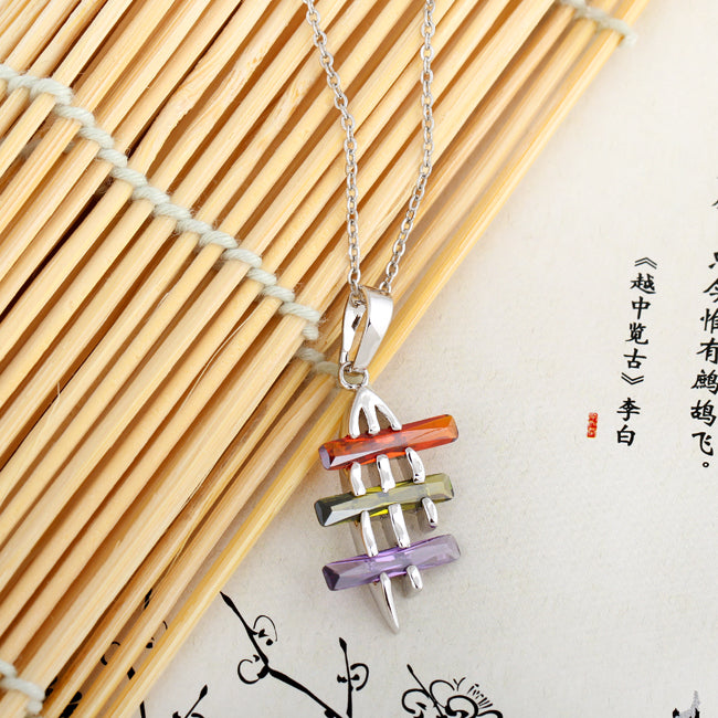 Wholesale Fashion White Gold-color Multicolor Rectangle CZ Stylish Pendant Necklace