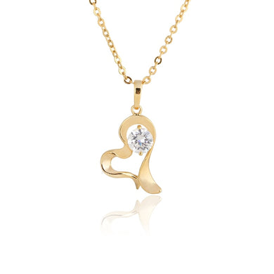 Wholesale Fashion White Gold-color White Round CZ Trendy Heart Pendant Necklace