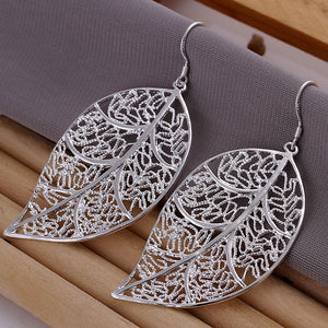 Wholesale High Quality Jewelry 925 jewelry silver plated Fashion Leaf Earrings for Women best gift SMTE128