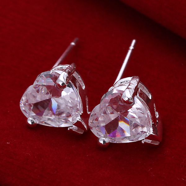 Wholesale High Quality Jewelry 925 jewelry silver plated Heart With Stone Earrings for Women best gift SMTE087