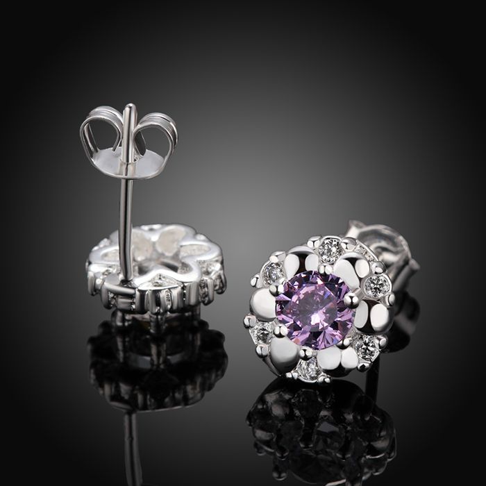 Wholesale High Quality Jewelry 925 jewelry silver plated Purple Stone Earrings for Women best gift SMTE434
