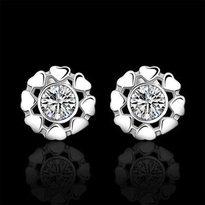 Wholesale High Quality Jewelry 925 jewelry silver plated heart flower circle Earrings for Women best gift SMTE553