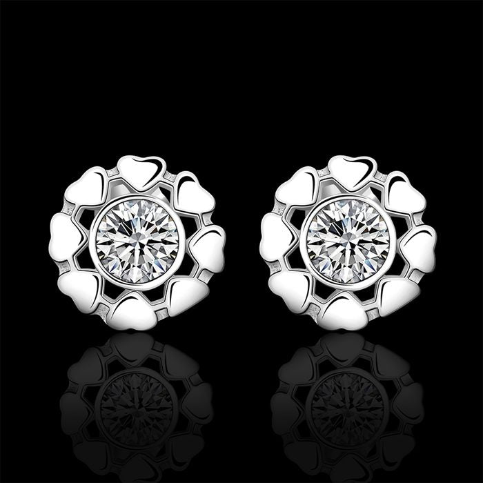 Wholesale High Quality Jewelry 925 jewelry silver plated heart flower circle Earrings for Women best gift SMTE553